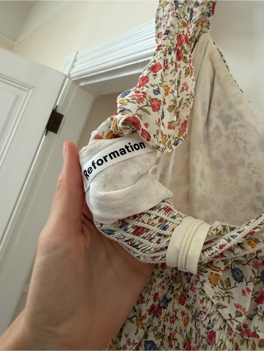 Reformation Mini Cream Floral Smocked Sundress - Picture 5 of 5